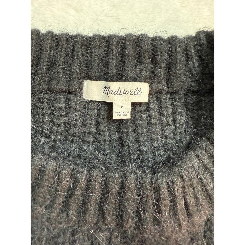 New Madewell Charcoal Gray Cable Knit Alpaca Blend Boxy Sweater Size S - Picture 5 of 8